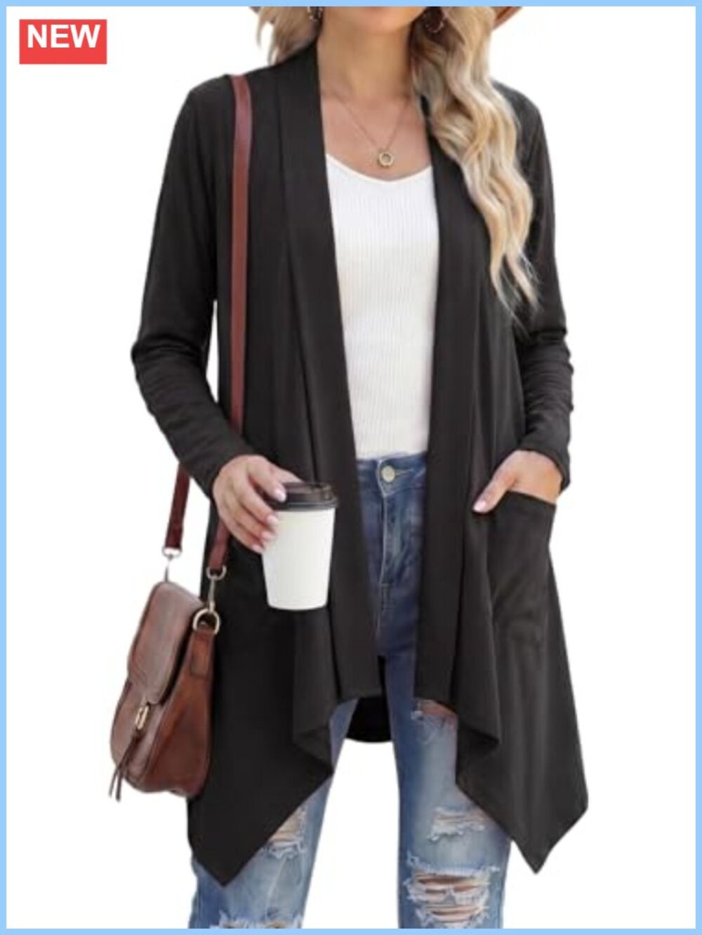 Lightweight Long Sleeve Open Front Asymmetric Hem Cardigan with Pockets